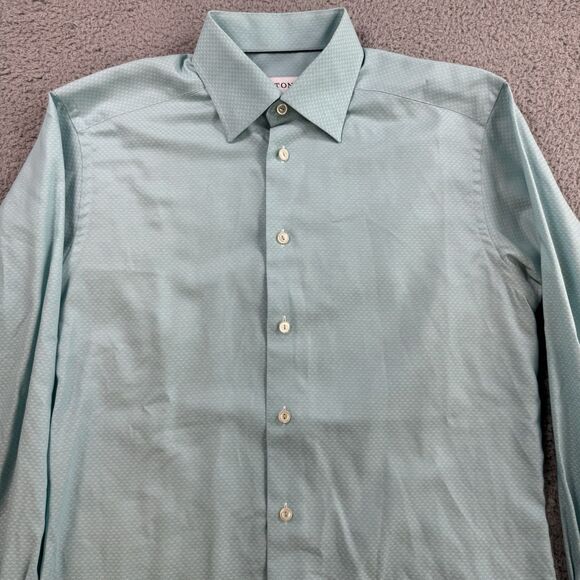 Eton Shirt Mens M 16.5 39 Blue Long Sleeve Button Up Cotton Slim Fit Dress - Picture 3 of 9